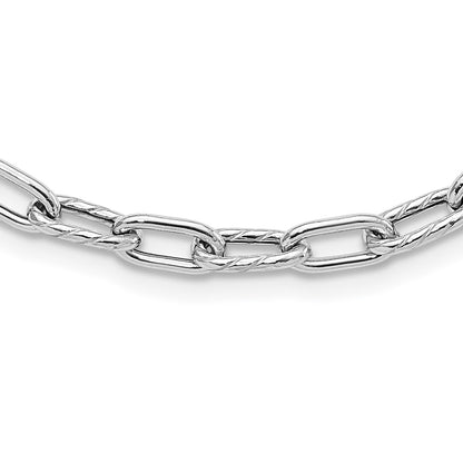 Sterling Silver Rh Plated Polished And Textured Link Necklace