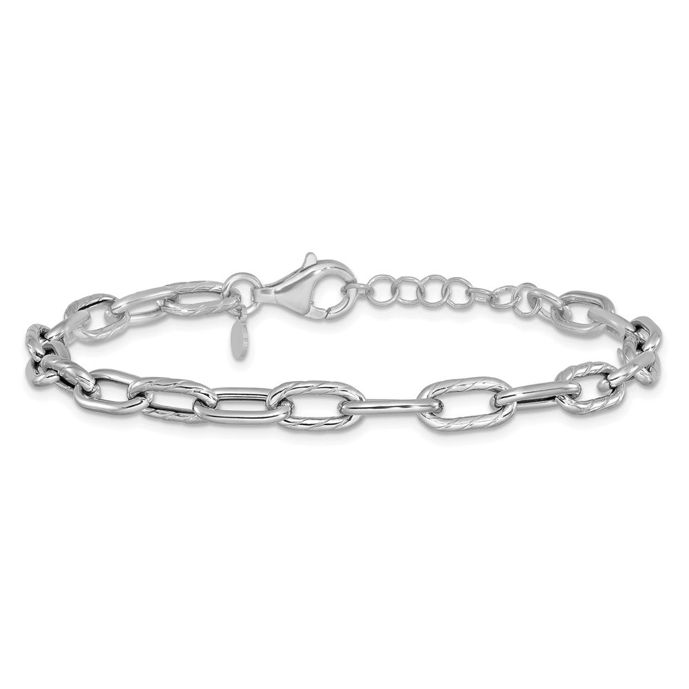 Sterling Silver Rh Pl Polish/Texture Link 1In Ext. Bracelet