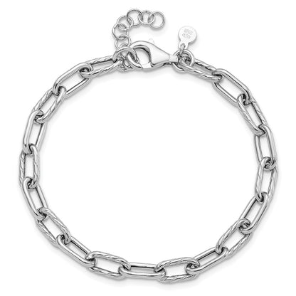 Sterling Silver Rh Pl Polish/Texture Link 1In Ext. Bracelet