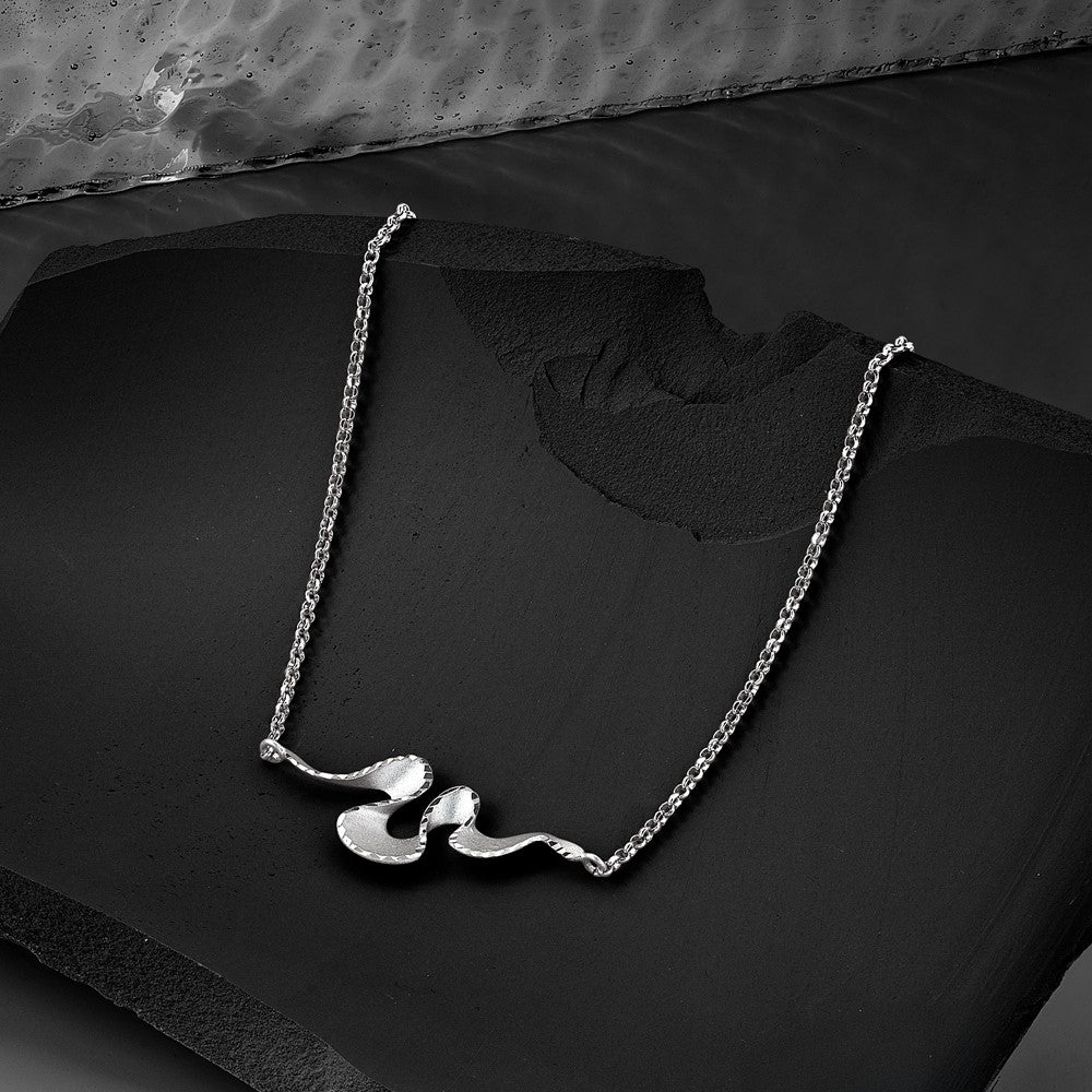 Sterling Silver Rh Plt Satin / Diamond Cut With 2In. Ext Necklace