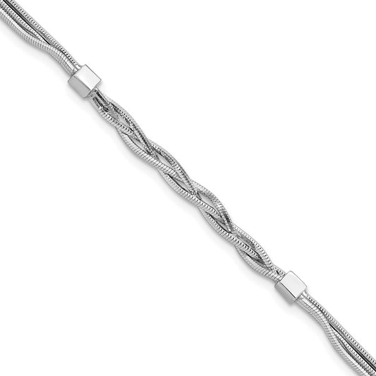 Sterling Silver Rh Pl Polished Multi Strand Braided Bracelet