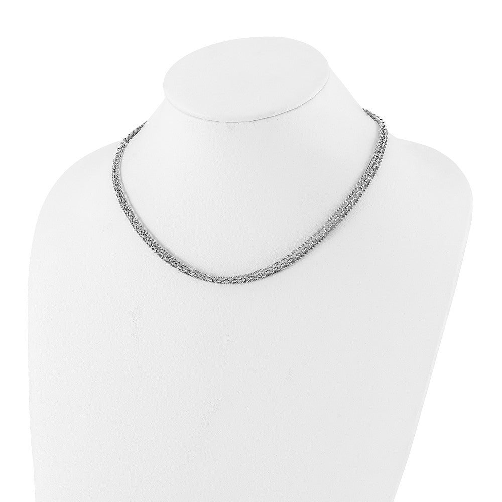Sterling Silver Rhodium Plated Polished Fancy Necklace