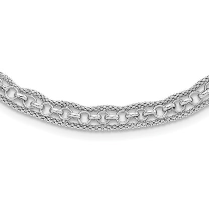 Sterling Silver Rhodium Plated Polished Fancy Necklace