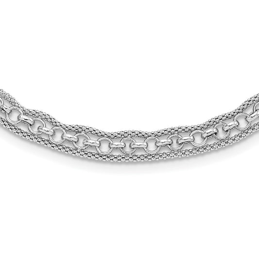 Sterling Silver Rhodium Plated Polished Fancy Necklace