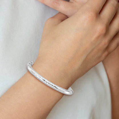 Sterling Silver Rhodium Plated Polished Hammered Bangle