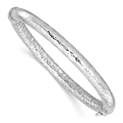 Sterling Silver Rhodium Plated Polished Hammered Bangle