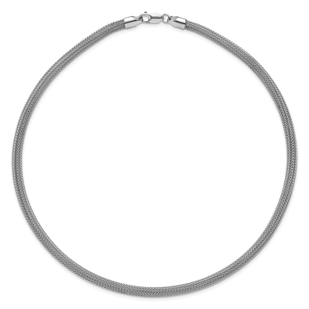 Sterling Silver Rhodium Plated Polished Mesh Woven Necklace