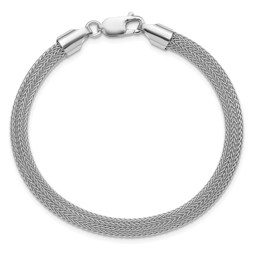 Sterling Silver Rhodium Plated Polished Mesh Woven Bracelet
