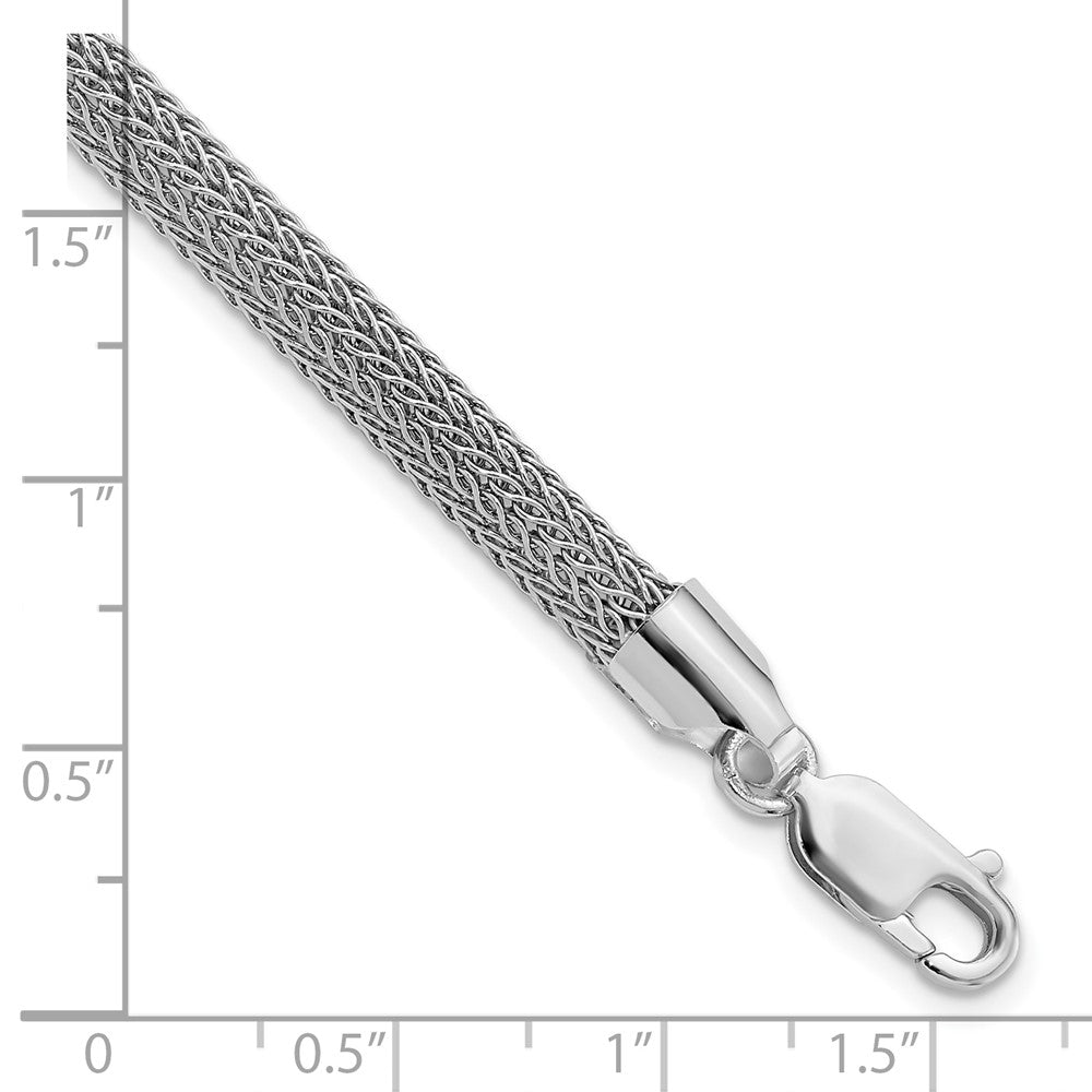 Sterling Silver Rhodium Plated Polished Mesh Woven Bracelet