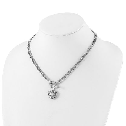 Sterling Silver Rh Plated Polished With Heart Charm Necklace