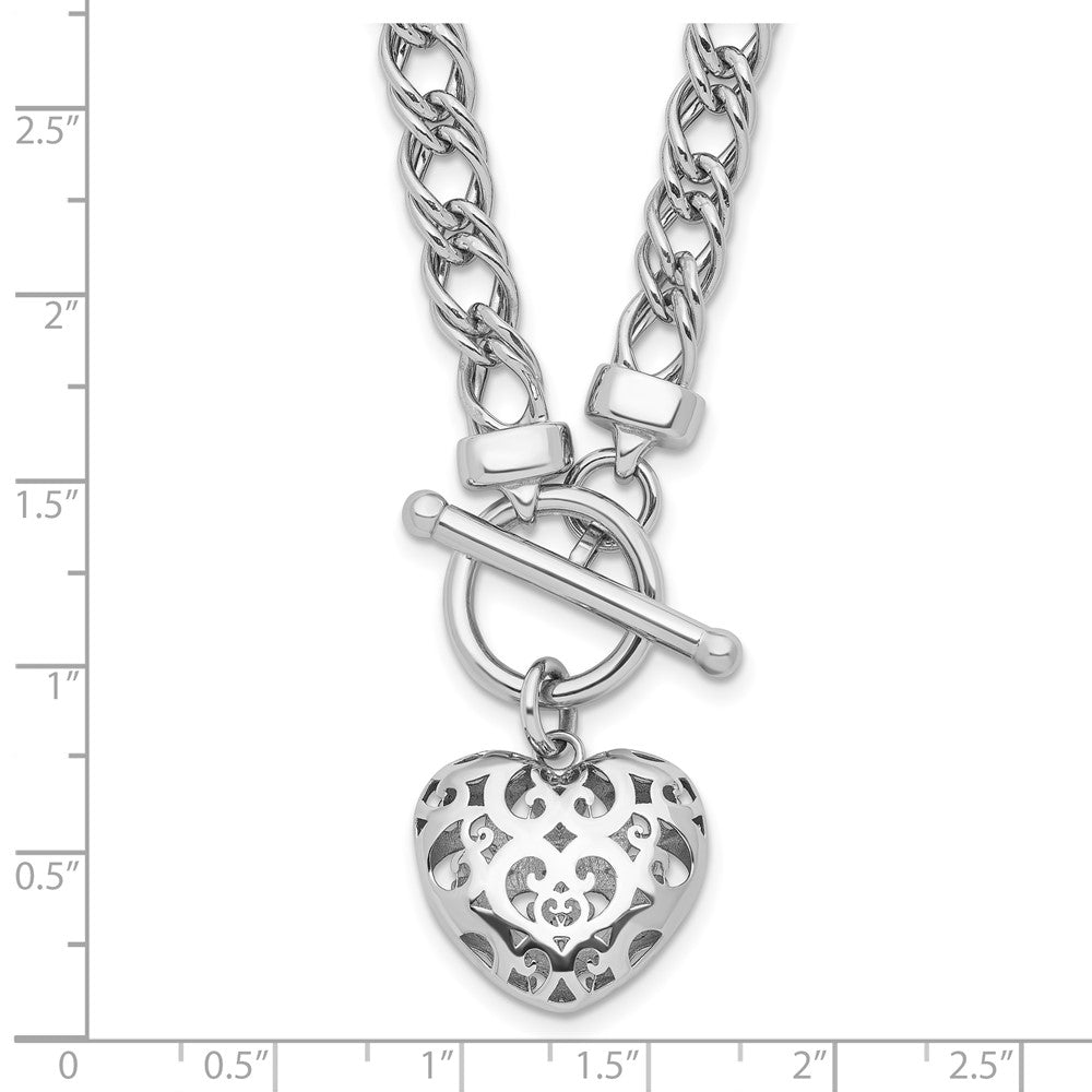 Sterling Silver Rh Plated Polished With Heart Charm Necklace