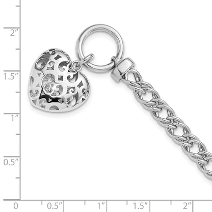 Sterling Silver Rh Plated Polished With Heart Charm Bracelet