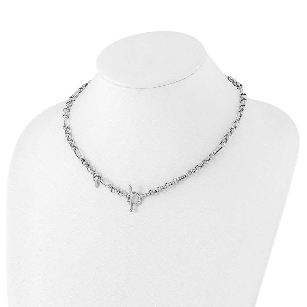 Sterling Silver Rh Plated Polished Fancy Link Necklace