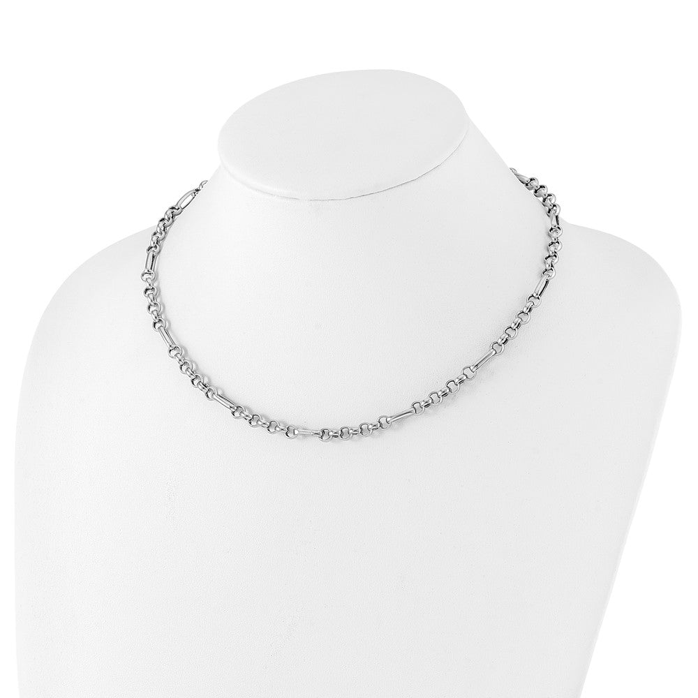 Sterling Silver Rh Plated Polished Fancy Link Necklace