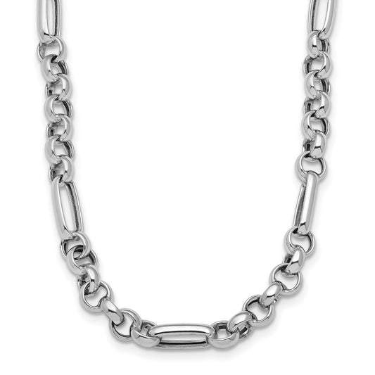 Sterling Silver Rh Plated Polished Fancy Link Necklace