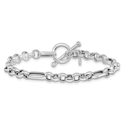 Sterling Silver Rh Plated Polished Fancy Link Bracelet