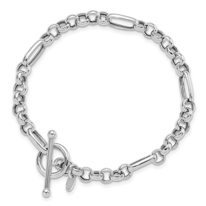 Sterling Silver Rh Plated Polished Fancy Link Bracelet
