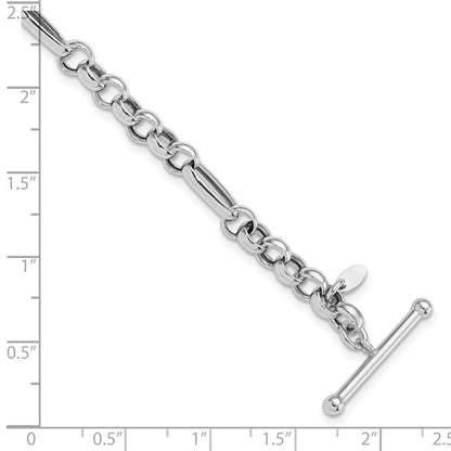 Sterling Silver Rh Plated Polished Fancy Link Bracelet
