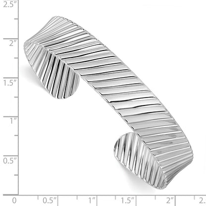 Sterling Silver Rh Plated Polished And Grooved Cuff Bracelet