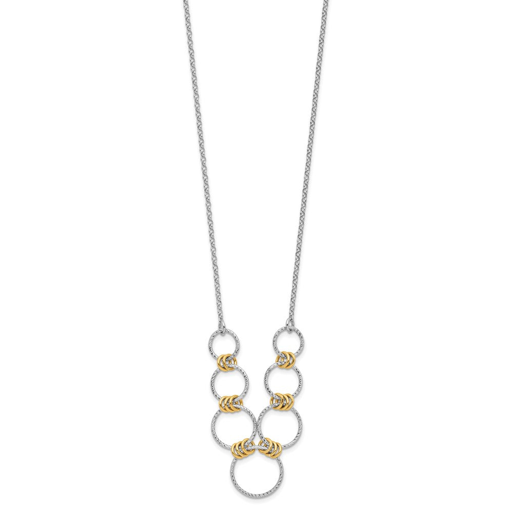Sterling Silver Rh/Gold Plt Dia. Cut Circles With 2In Ext Necklace