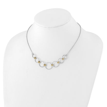 Sterling Silver Rh/Gold Plt Dia. Cut Circles With 2In Ext Necklace