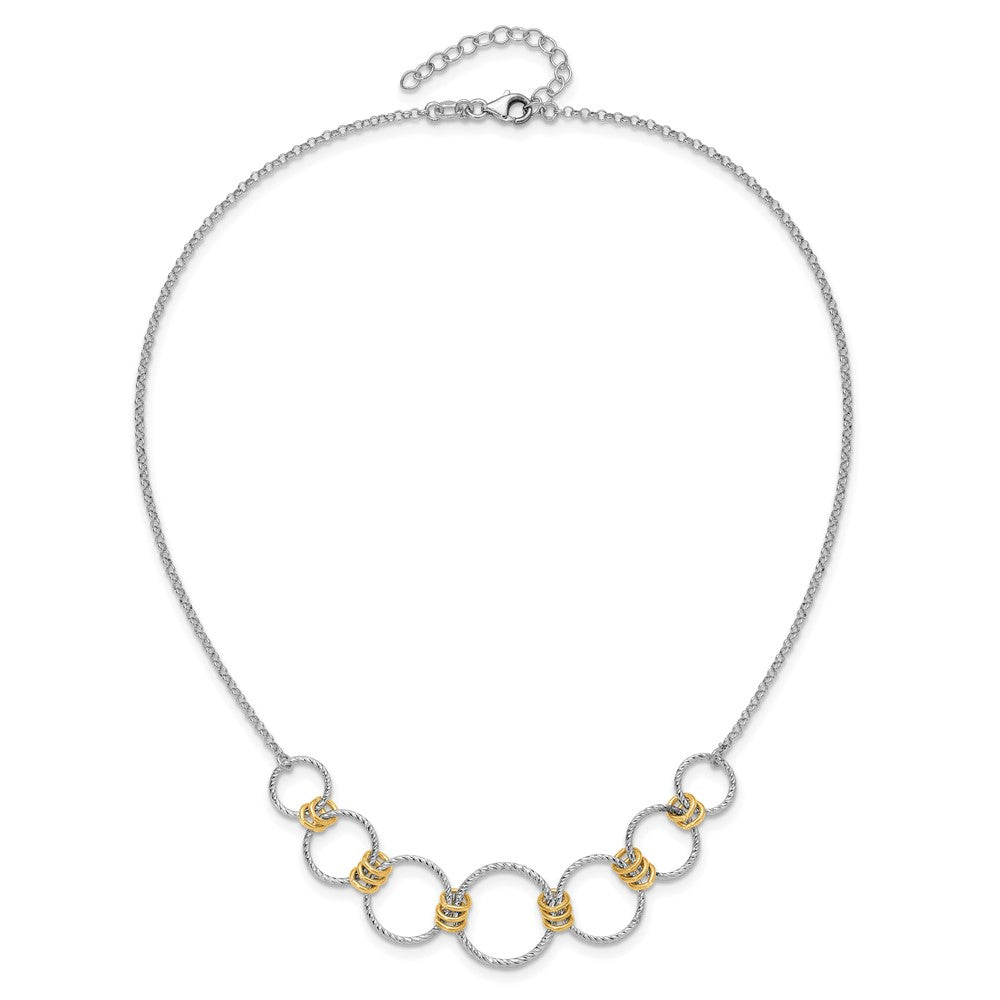 Sterling Silver Rh/Gold Plt Dia. Cut Circles With 2In Ext Necklace