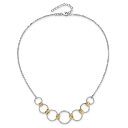 Sterling Silver Rh/Gold Plt Dia. Cut Circles With 2In Ext Necklace
