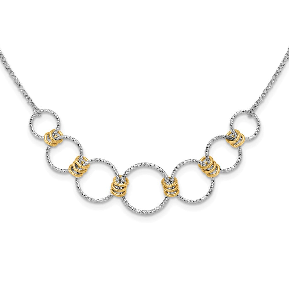 Sterling Silver Rh/Gold Plt Dia. Cut Circles With 2In Ext Necklace