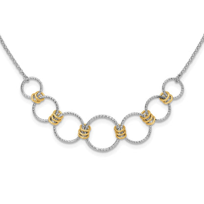 Sterling Silver Rh/Gold Plt Dia. Cut Circles With 2In Ext Necklace