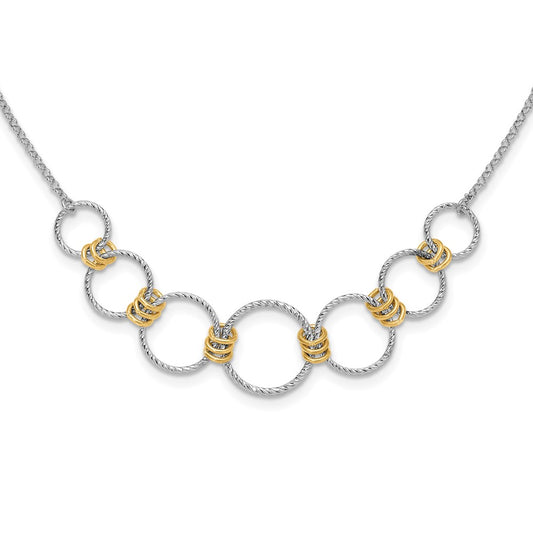 Sterling Silver Rh/Gold Plt Dia. Cut Circles With 2In Ext Necklace