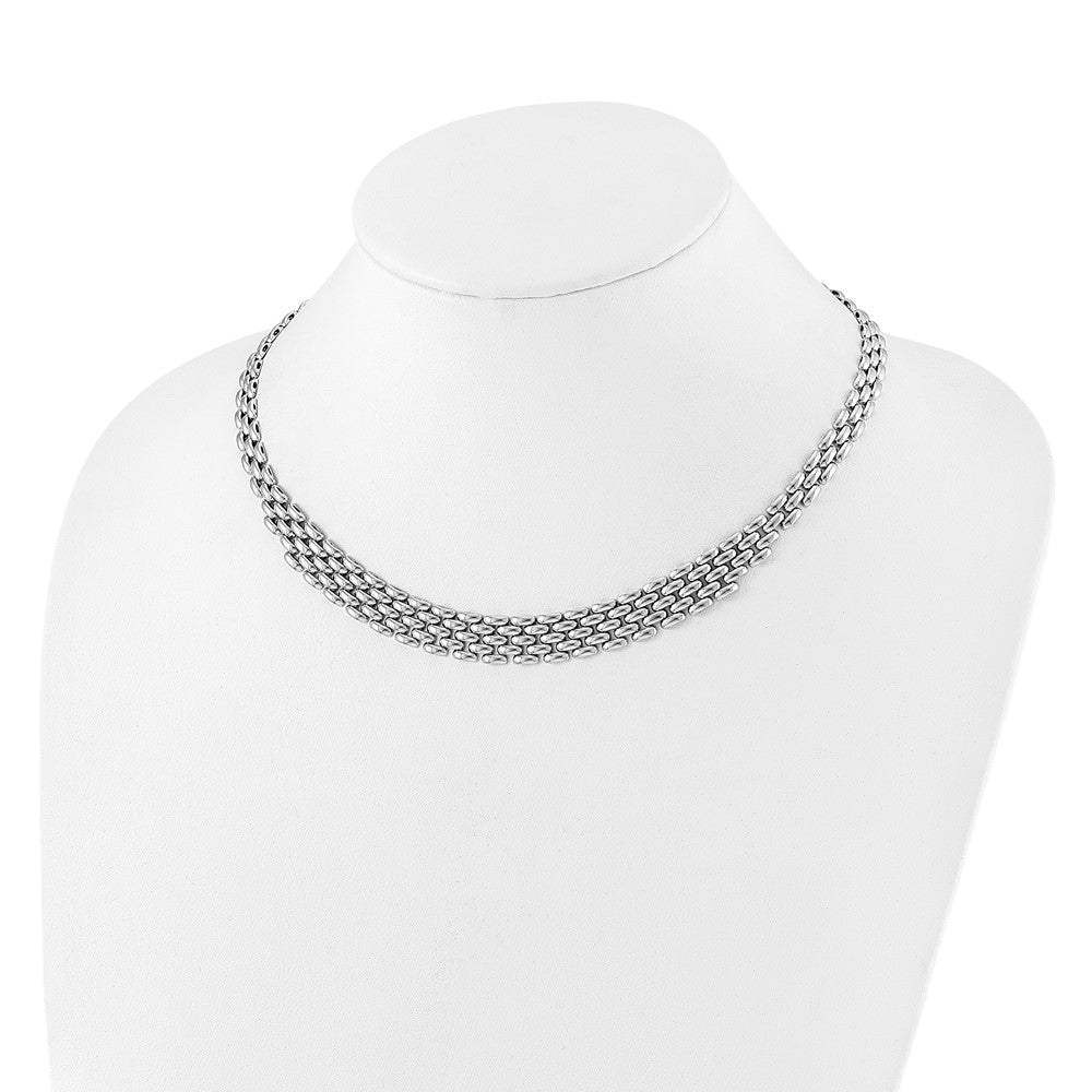 Sterling Silver Rhodium Plated Polished Fancy Link Necklace