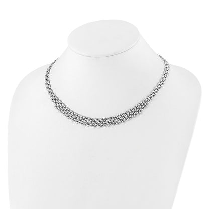 Sterling Silver Rhodium Plated Polished Fancy Link Necklace