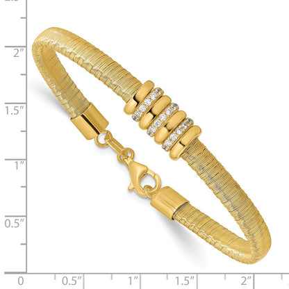 Sterling Silver Gold Tone Cz 1In Safety Chain Flex Bangle