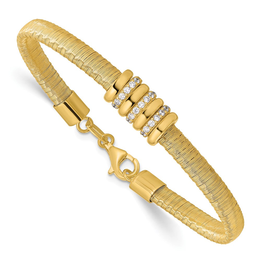 Sterling Silver Gold Tone Cz 1In Safety Chain Flex Bangle