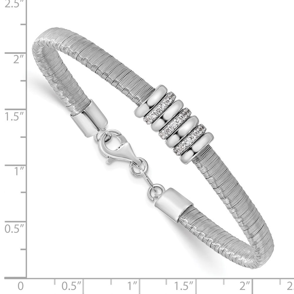 Sterling Silver Rh Plated Cz 1In Safety Chain Flex Bangle