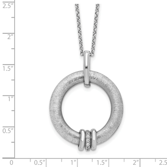 Sterling Silver Rh Plt Polished And Brushed Cz 2In. Ext Necklace