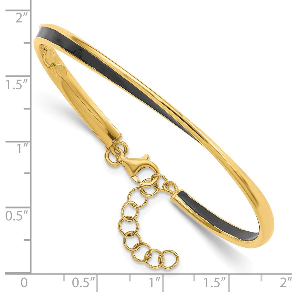 Sterling Silver Gold Tone Blk Enamel 1In Ext Chain Bangle