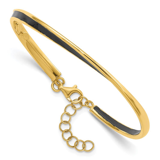 Sterling Silver Gold Tone Blk Enamel 1In Ext Chain Bangle