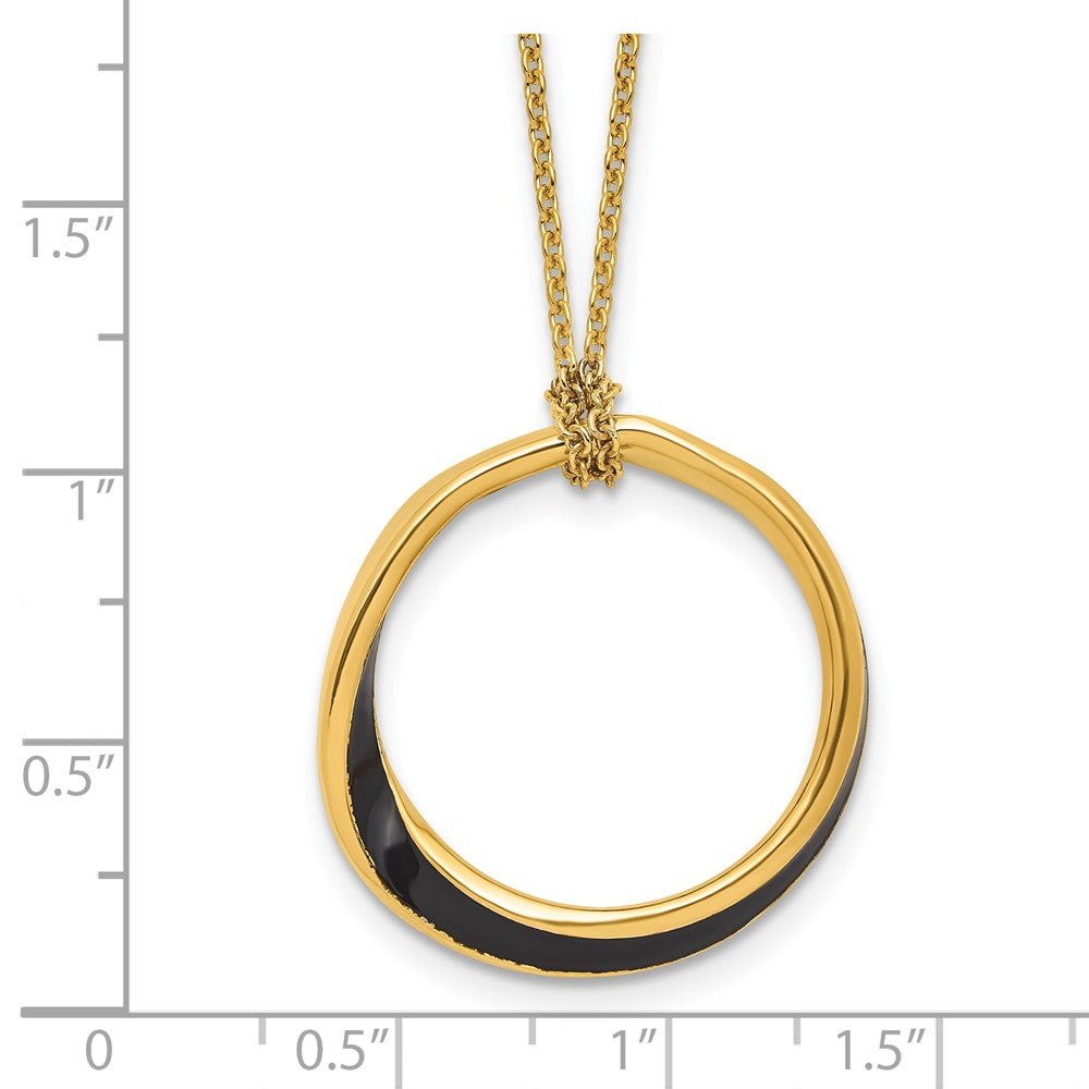 Sterling Silver Gold Tone And Black Enamel With 2In. Ext Necklace