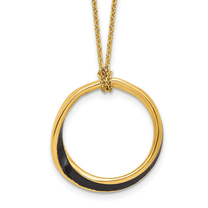 Sterling Silver Gold Tone And Black Enamel With 2In. Ext Necklace