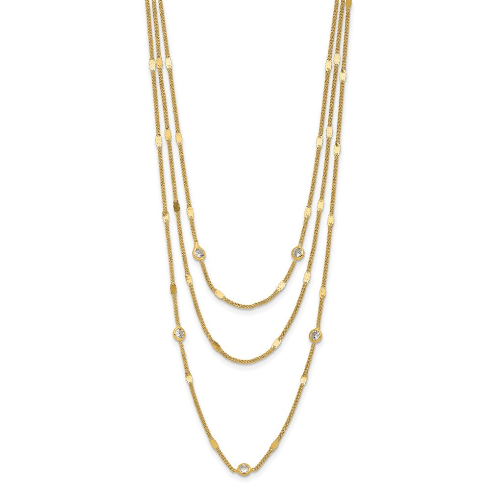 Sterling Silver Gold Tone Cz Layered With 1.5In Ext. Necklace