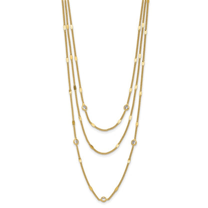 Sterling Silver Gold Tone Cz Layered With 1.5In Ext. Necklace