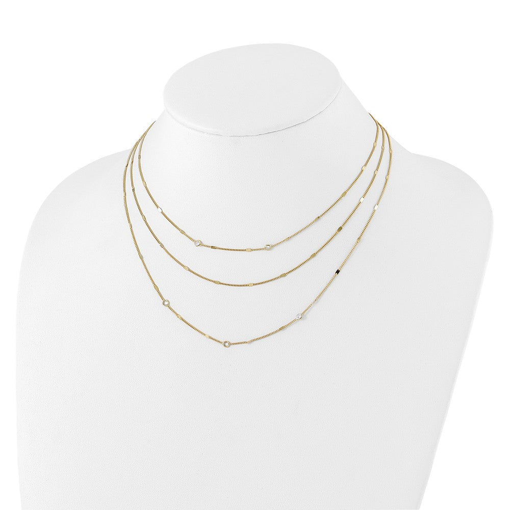 Sterling Silver Gold Tone Cz Layered With 1.5In Ext. Necklace