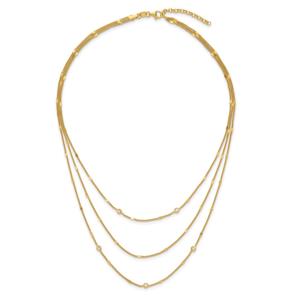 Sterling Silver Gold Tone Cz Layered With 1.5In Ext. Necklace