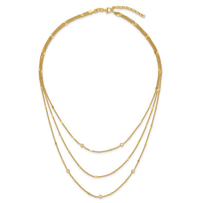 Sterling Silver Gold Tone Cz Layered With 1.5In Ext. Necklace
