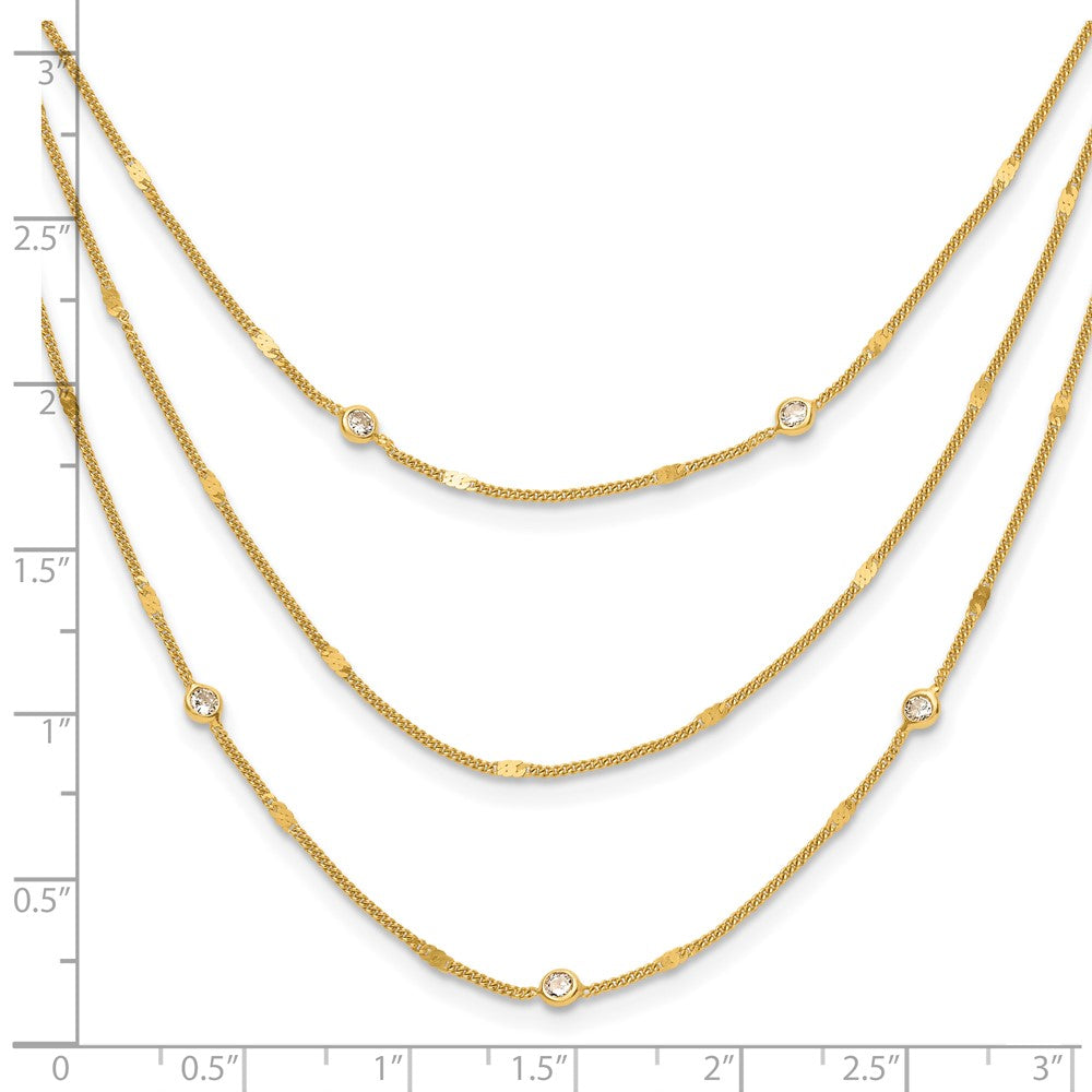 Sterling Silver Gold Tone Cz Layered With 1.5In Ext. Necklace