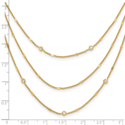 Sterling Silver Gold Tone Cz Layered With 1.5In Ext. Necklace