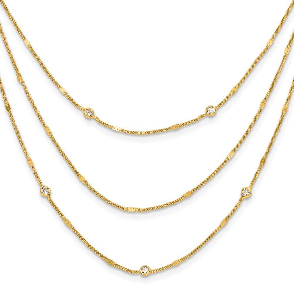 Sterling Silver Gold Tone Cz Layered With 1.5In Ext. Necklace