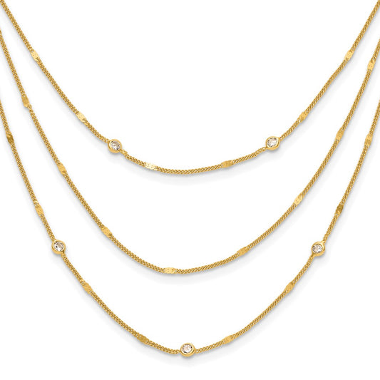 Sterling Silver Gold Tone Cz Layered With 1.5In Ext. Necklace