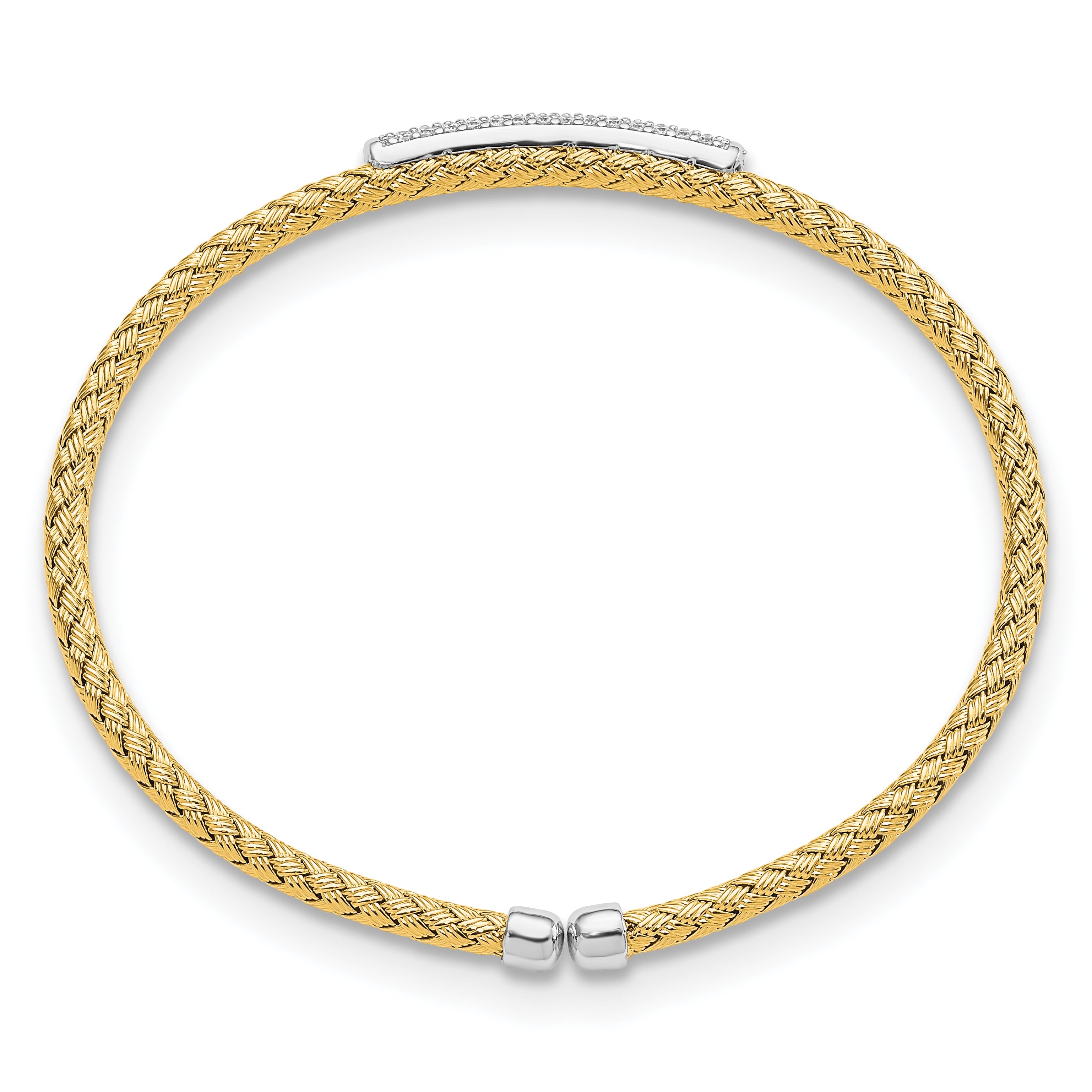 Sterling Silver Rh Plated/Gold Plated Cz Flexible Cuff Bangle